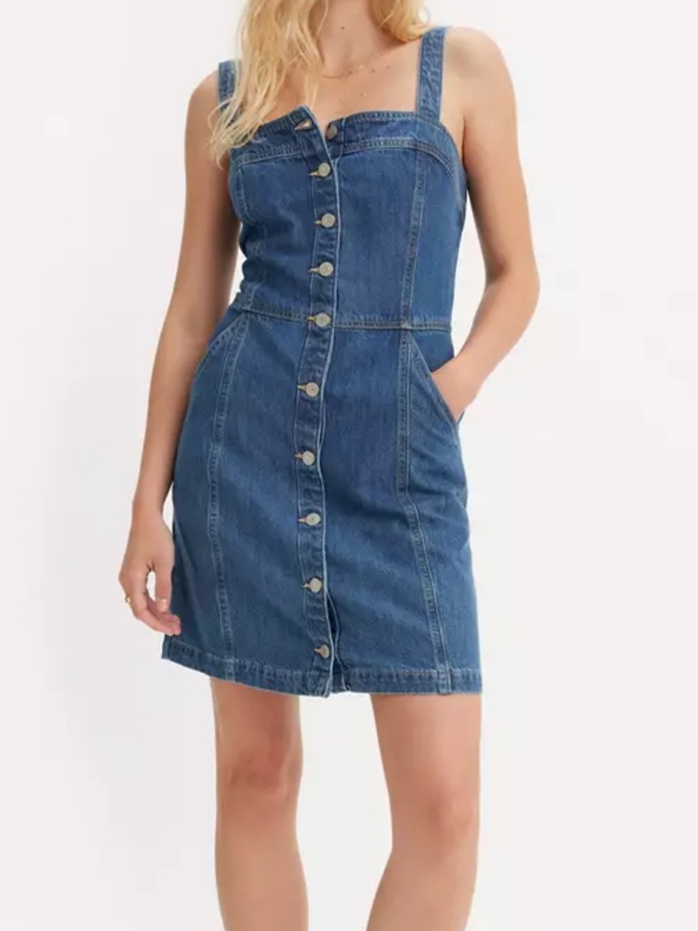 Levi's Drea Denim Button Front Mini Dress Indigo Blue Sz S